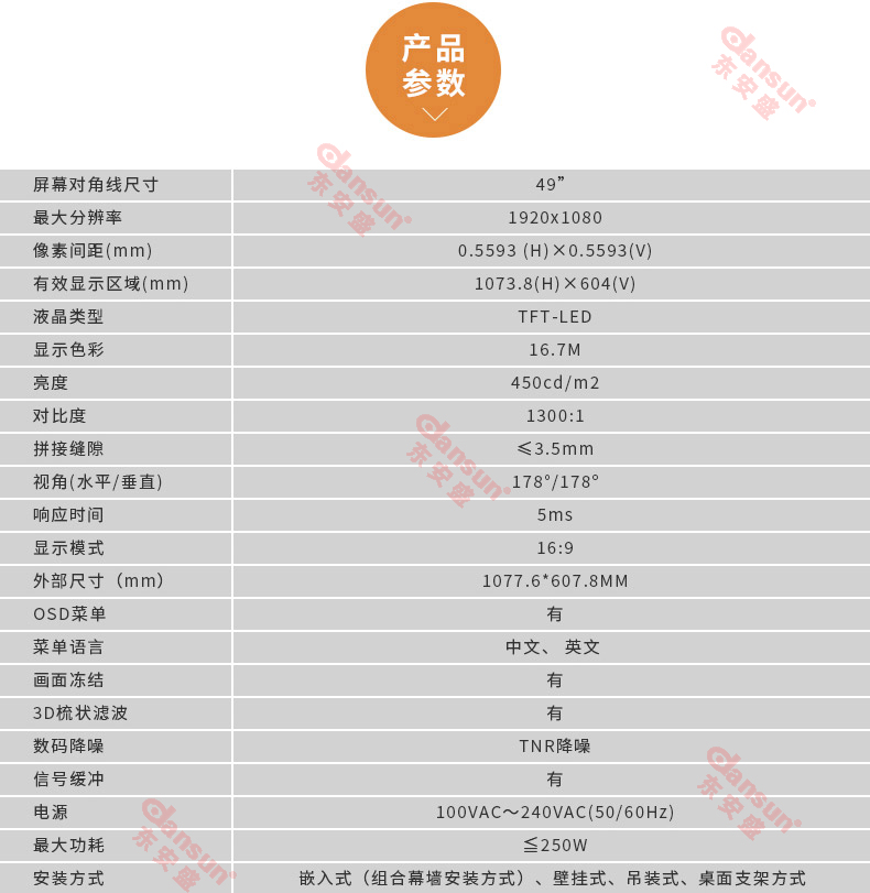 三星LG原裝49寸液晶拼接屏工業級拼縫監控顯示電視墻產品參數