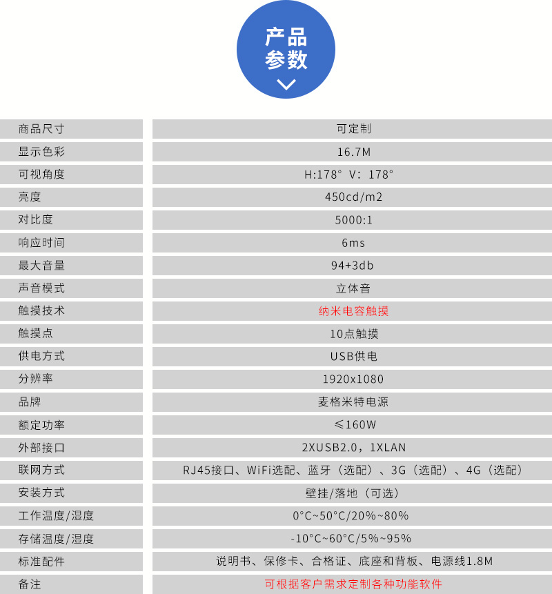 高清觸摸一體機產品參數